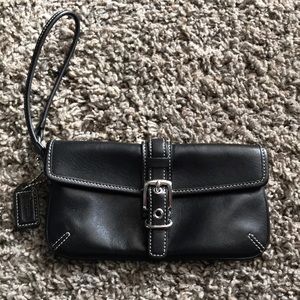 Coach black leather wristlet with buckle closure